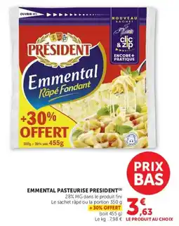 Hyper U PRÉSIDENT Emmental Râpé Fondant offre