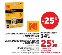Hyper U KODAK CARTE MICRO SD offre