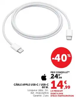 Hyper U Apple Câble USB-C / USB-C offre