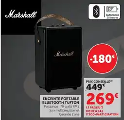 Hyper U Marshall ENCEINTE PORTABLE BLUETOOTH TUFTON offre