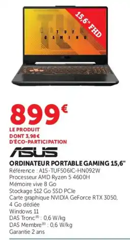 Hyper U ASUS ORDINATEUR PORTABLE GAMING 15,6" offre