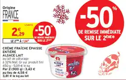 Intermarché ALSACE LAIT CRÈME FRAÎCHE ÉPAISSE ENTIÈRE offre