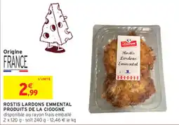 Intermarché Produits de la Cigogne Rostis Lardons Emmental offre