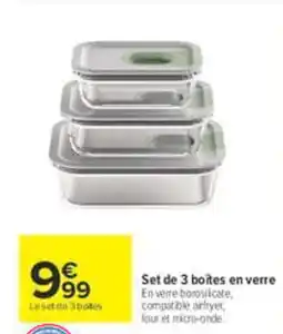 Carrefour Market Set de 3 boîtes en verre offre