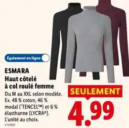 Lidl ESMARA Haut côtelé à col roulé femme offre