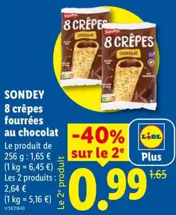 Lidl Sondey 8 crêpes fourrées au chocolat offre