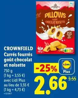 Lidl CROWNFIELD Carrés fourrés goût chocolat et noisette offre