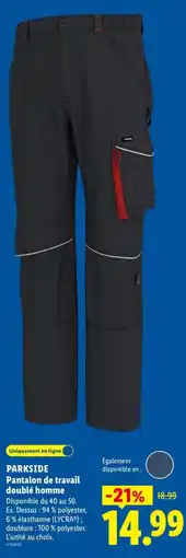 Lidl Parkside pantalon de travail doublé homme offre