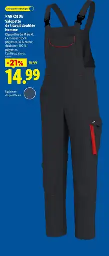 Lidl Parkside salopette de travail doublée homme offre