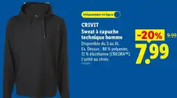 Lidl Crivit sweat à capuche technique homme offre