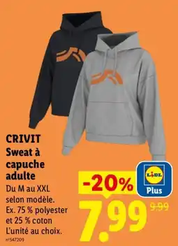 Lidl CRIVIT Sweat à capuche adulte offre