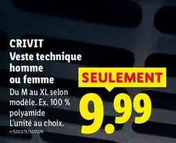 Lidl CRIVIT Veste technique homme ou femme offre