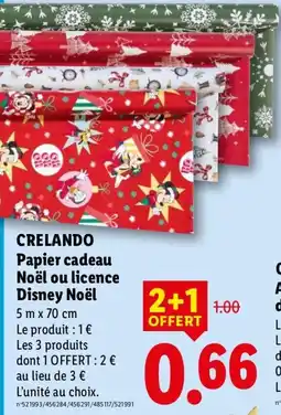 Lidl CRELANDO Papier cadeau Noël ou licence Disney Noël offre
