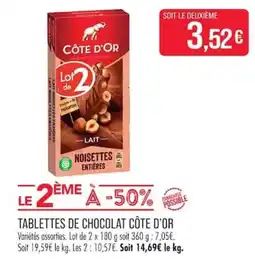 Match CÔTE D'OR TABLETTES DE CHOCOLAT offre