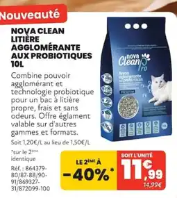Animalis NOVA CLEAN LITIÈRE AGGLOMÉRANTE AUX PROBIOTIQUES offre