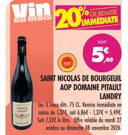 Match Domaine pitault landry saint nicolas de bourgueil aop offre