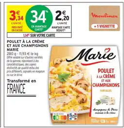 Intermarché Marie poulet à la crème et aux champignons offre