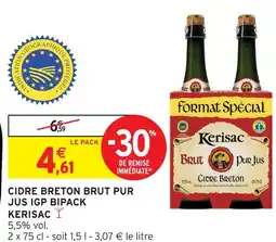 Intermarché Kerisac cidre breton brut pur jus igp bipack offre