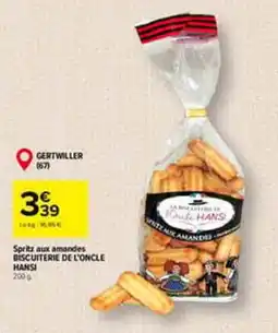 Carrefour BISCUITERIE DE L'ONCLE HANSI Spritz aux amandes offre