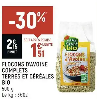 Spar Terres et céréales flocons d’avoine complets bio offre