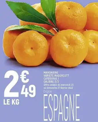 Spar Mandarine variété nadorcott catégorie 1 calibre 2/3 offre