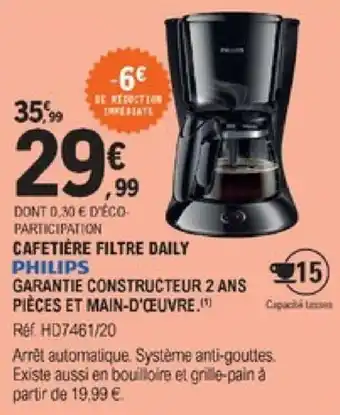 E.Leclerc Cafetière filtre daily offre