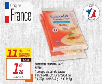 Netto Emmental français râpé netto offre