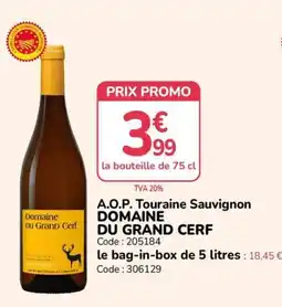Promocash DOMAINE DU GRAND CERF A.O.P. Touraine Sauvignon offre