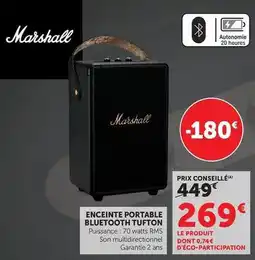 Hyper U Marshall - enceinte portable bluetooth tufton offre