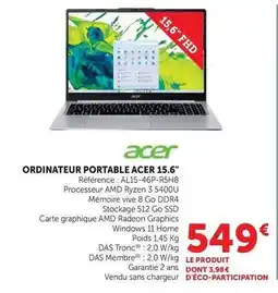 Hyper U Acer - ordinateur portable 15.6 offre