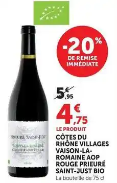 U Express Côtes du rhône villages vaison-la- romaine aop rouge offre