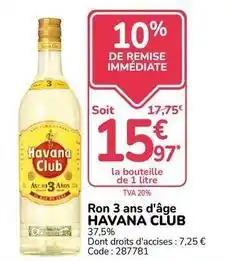 Promocash Havana club - ron 3 ans d'âge offre
