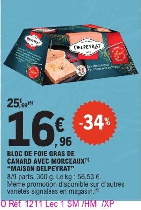 Maison Delpeyrat Bloc de Foie Gras de Canard avec Morceaux 8/9 parts, 300 g