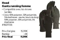 Costco Head Gants running femme offre