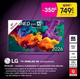 LG TV MINILED 4K 65QNED85B6B