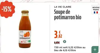 LA VIE CLAIRE Soupe de potimarron bio