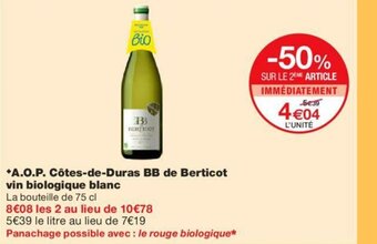 Monoprix A.O.P Côtes-de-Duras BB de Berticot offre