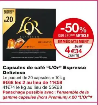 Monoprix Capsules de Café L'Or Espresso offre