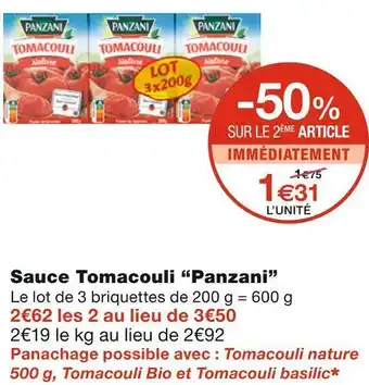 Monoprix Panzani sauce tomacouli offre
