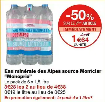 Monoprix Monoprix eau minérale des alpes source montclar offre