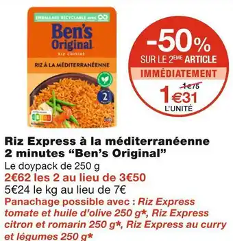 Monoprix Ben’s original riz express à la méditerranéenne 2 minutes offre
