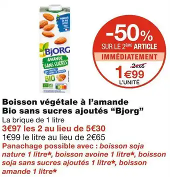 Monoprix Bjorg boisson végétale à l’amande bio sans sucres ajoutés offre