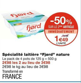 Monoprix Fjørd spécialité laitière nature offre