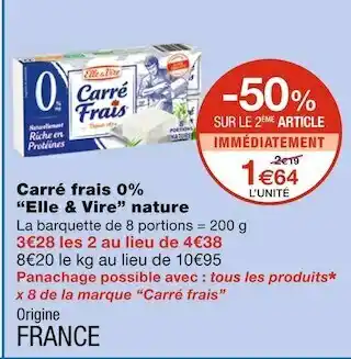 Monoprix Elle & vire carré frais 0% nature offre