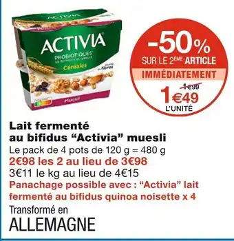 Monoprix Activia lait fermenté au bifidus muesli offre
