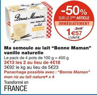 Monoprix Bonne maman ma semoule au lait vanille naturelle offre