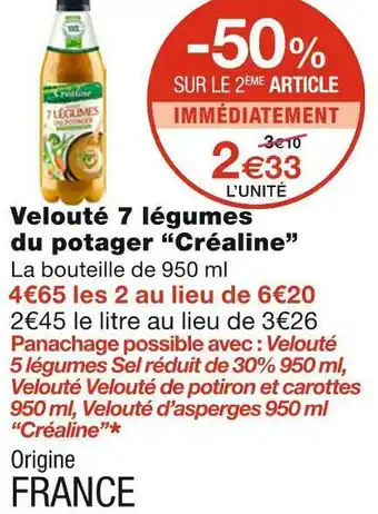 Monoprix Créaline velouté 7 légumes du potager offre
