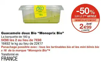 Monoprix Monoprix bio guacamole doux bio offre