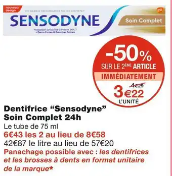 Monoprix Sensodyne dentifrice soin complet 24h offre