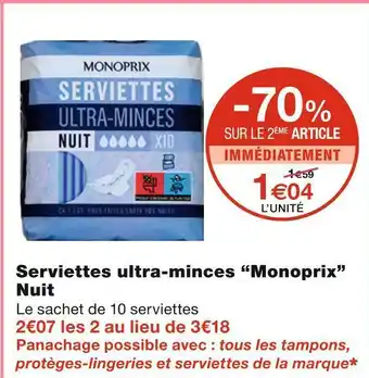 Monoprix Monoprix serviettes ultra-minces nuit offre